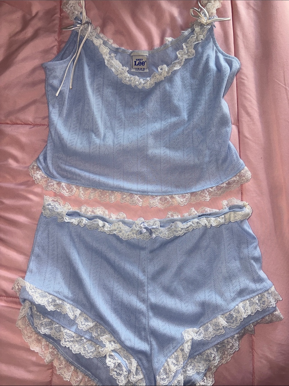 Kacey Lee Blue Lace-Trim Two-Piece Sleep Set